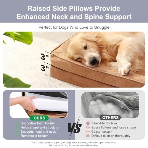 Image of Rainmr Microsuede Dog Bed Orthopedic Washable - Small Medium XLarge Dogs - Memory Foam Couch Sofa with Waterproof Removable Cover, 36x27 Inches, Khaki
