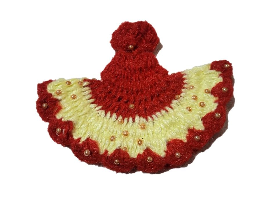 Image of Triash Laddu Gopal Handmade Woolen Dress with Cap for Winter,(10 * 10 Inch for 5 no. Kanha ji) (Red and Lime Green)