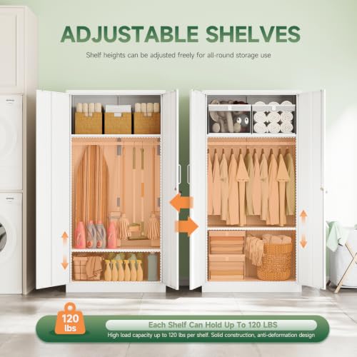 Image of Letaya Metal Wardrobe Cabinets with Lock,Clothing Locker 72 inch X 36 inch X 18 inch Storage Cabinets for Home Room,Fire Department, School, Employee,Gym,Government (White)