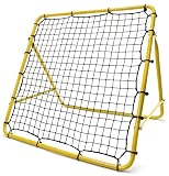 KaRaDaStyle リバウンドネット 小サイズ 100×100cm 強靭45捻りネット サッカー 野球 リバウンダー ラダー トレーニング バウンドネット クレイジーキャッチ 壁当て リフティング ピッチングネット 練習道具 室内練習 自宅 1×1M KS-12-04-45 (イエロー/45撚り網)