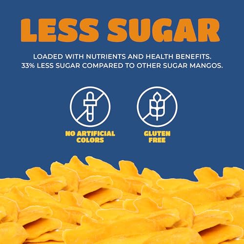 Dried Mango Slices - Delicious Texture Soft & Juicy Low Sugar Added Dried Mango - Naturally Ripened Mangos Dried Fruits - Gluten Free Dry Mangoes Natural Source of Vitamin C, Fiber, 16 oz (16 Single Pack)