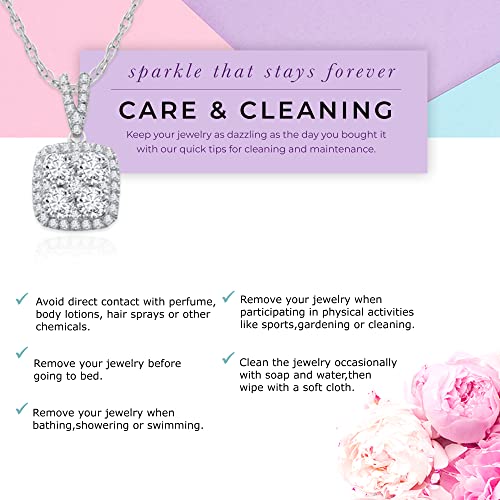 La Joya 1 1/2 Ct Tw Lab Grown Cluster Diamond Necklace For Women | Cushion Shaped Real 10K White Gold Diamond Pendant Necklace | Accompanied By An Adjustable Gold Chain #TOP5