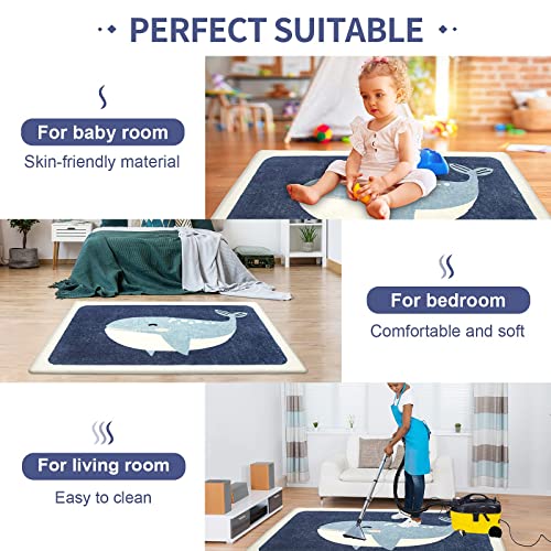 Kids Rug Play Mat Ultra Soft Rugs For Kids Room, 4'X6' Non Slip Cute Animals Children Nursery Rug Baby Rug Area Rug Kids Carpet For Bedroom Decor Playroom Living Room (Blue Whale, 47"X70") #TOP6