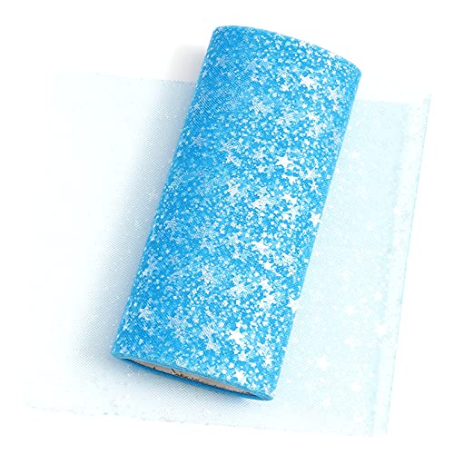 原ウール ラメ入り チュールリボン 生地 星 スター 10m ブルー