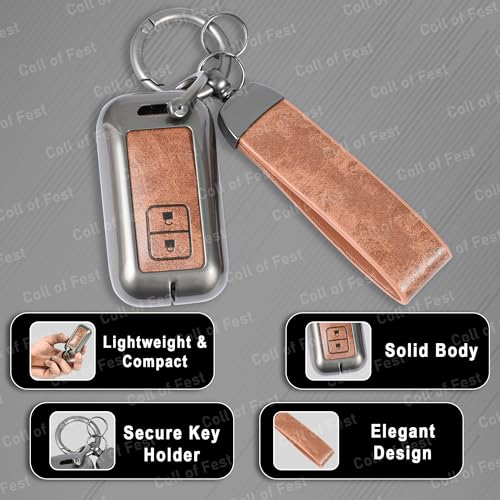 Image of Premium Metal PU Leather Car Key Cover Compatible with Maruti Suzuki jimny Baleno Grand Vitara XL6 Swift New Brezza 2022 Ertiga Dzire 2 Button Flip Smart Key Metal Enclosure with Keychain