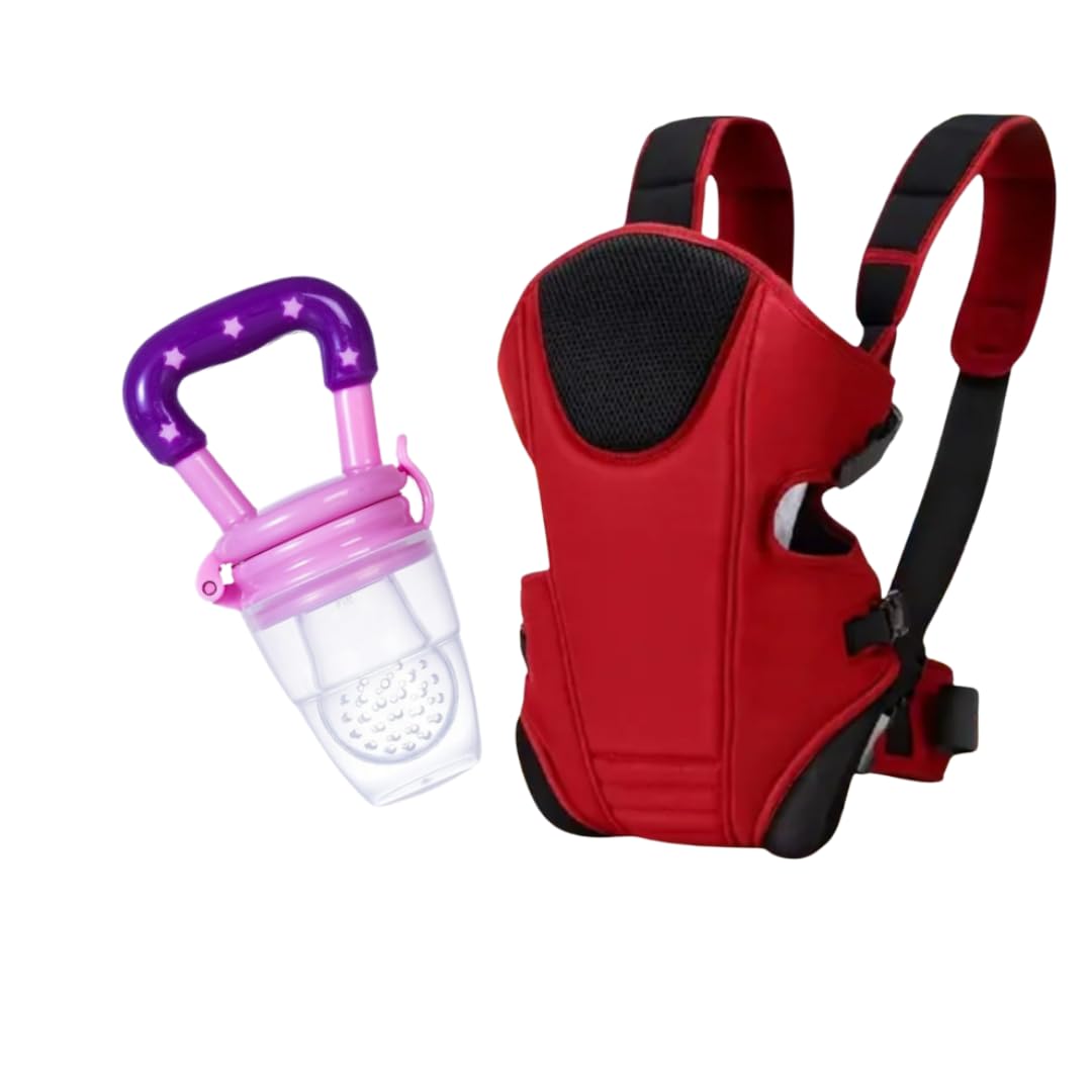 3-in-1 Rabbit Baby Carrier and 1 Fruit Feeder Combo Pack – Multifunctional, Breathable & Adjustable for Newborns to Toddlers (for 0-24 Months) Pink Soother+ Baby Carrier (Red)-image-38