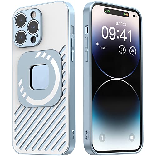 Coque iPhone 14 Pro Max magnétique en alliage d'aluminium bleu ciel avec protection d'objectif