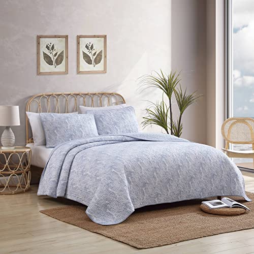 Tommy Bahama - King Quilt Set, Reversible Cotton Bedding with Matching Sham, Coastal Bedding Set with Textured Reverse (Distressed Water Leaves Blue, King) - Image 2