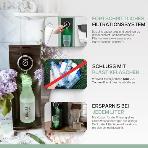 4SWISS Wasserfilter System - Entfernt Bakterien, Schwermetalle, Mikroplastik, Einfache Installation, Hervorragender Geschmack, Mit 3 Filtern, Kostengünstig, Trinkwasserfilteranlage für Zuhause