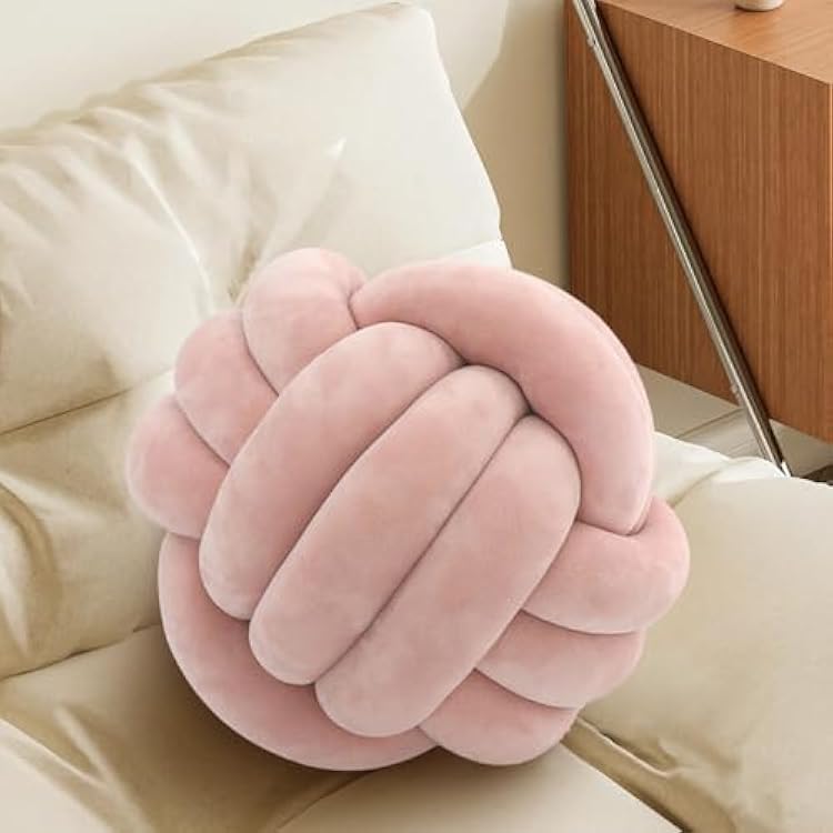 NGEL Decorative Aesthetic Throw Knot Pillow || Fluffy Handmade Ball Shape Cushion || Soft Home Decor Round Pillows for Sofa, Bed, Living Room, Couch and Bedroom (Light Pink)-image-42