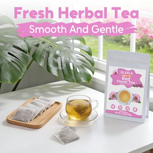 Image of Olvvla - Red Clover Tea Bags - 80 Count - Natural Premium Red Clover Herb | Edible red clover flower herb blend, Non-GMO and caffeine-free, light grassy scent, wellness infusions