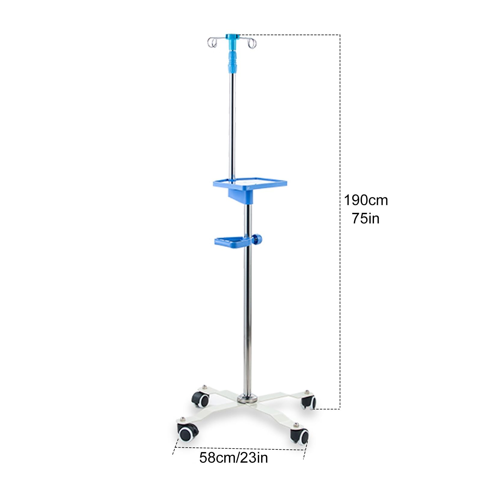 Supporto for Flebo, Asta Portaflebo con Ruote, Supporto for Flebo in Acciaio Inox con 4 Ganci, con Ruote e Vassoio(4 Rounds)
