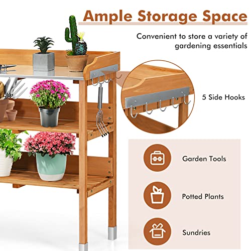 Safstarpottingbenchworkstationwithfirwoodconstructionmetaltabletopgardenplantingtablewopenshelvesandhanginghooksgardeningtablepottingtableforoutsidebackyardbalcony  Urban Country Home Decor S afstar potting bench work station with fir wood construction metal tabletop garden planting table wopen shelves and hanging hooks gardening table potting table for outside backyard balcony  urban country home decor