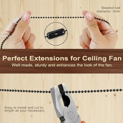 Image of Patelai 4 Pieces Ceiling Fan Pull Chain Extender Ornament 12 Inch Ceiling Pull Chain Extension Classic Drop Shaped Pendant Beaded Ball Cord for Fan light lamp decorative with Connector(Black)