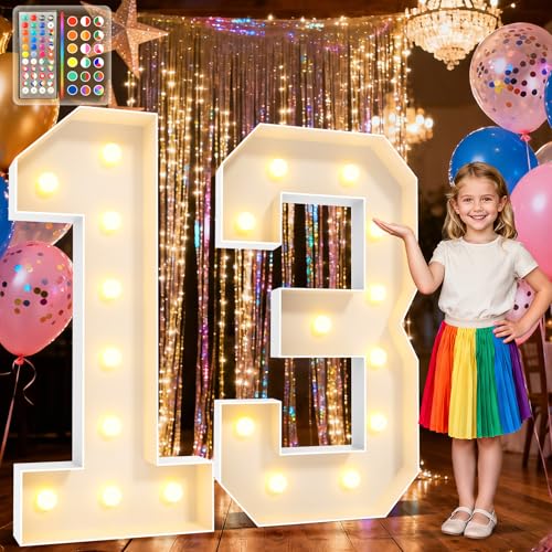 Image of Ledido 4FT Marquee Light Up Numbers 13, 34 Colors Changing Marquee Numbers 4 Feet Tall with Remote, Big 13th Birthday Number, Large Lighted Number for Anniversary Graduation Birthday Party Decoration