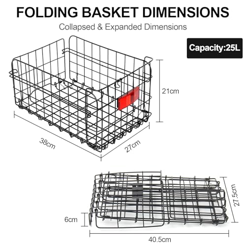 Dreamoon Foldable Bike Basket Rear, Quickly Release Design Rear Rack Bicycle Basket, Universal Bike Rear Basket with Cargo Net, Waterproof Cover, Reflective Strips, for Shopping, Outdoor, Pets - Image 3