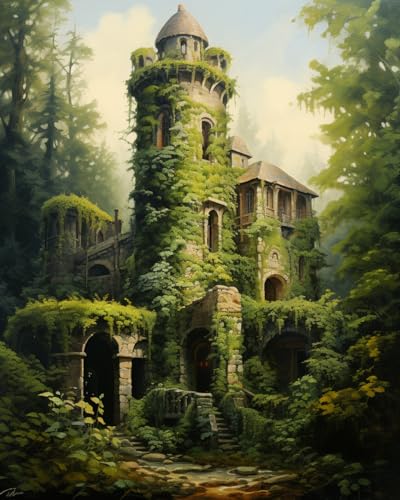 Stamped Cross Stitch Kits, Enchanted Castle Ivy, DIY Designs Cross-Stitch Easy Supplies Needlework, Needlepoint Embroidery Gift for Home Decor 16x20 inch