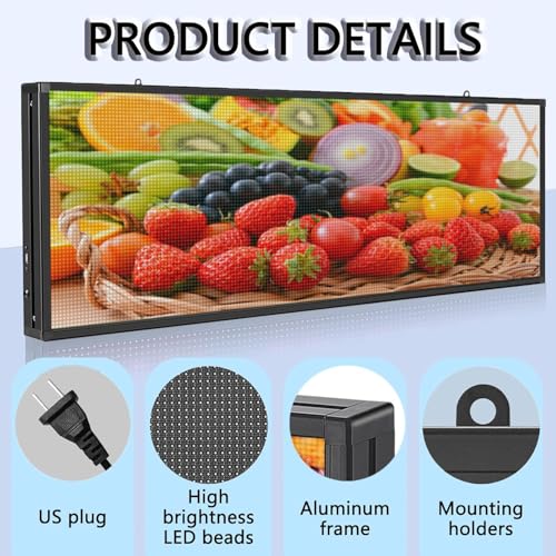 Image of LED Advertising Sign,P5 39x14 Inches Full Color Programmable Digital Board, High Brightness Scrolling Message Display with WiFi & USB Control for Business Promotion