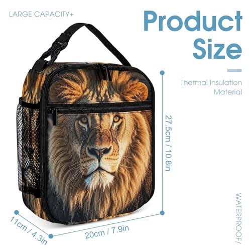 3-in-1 Backpack Set with Lunch Bag & Pencil Case, A Lion Backpack with Front Pocket, Insulated Lunch Tote, Large Capacity Pencil Pouch4