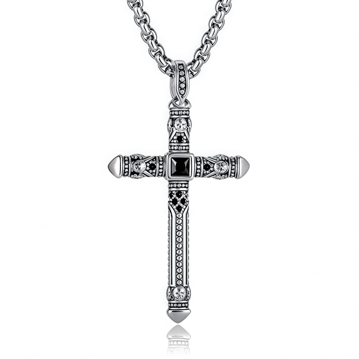 WULZST Cross Pendant Necklace for Men Metal Stainless Steel Mens Cross Pendant Necklace for Men