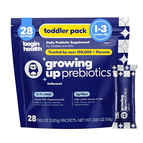 Begin Health Growing Up Prebiotics for Kids 28-Packs | Prebiotic Soluble Powder Stool Softeners and Digestive Gut Health Supplement | Ideal to Mix with Kids Daily Beverages and Soft Foods - Unflavored