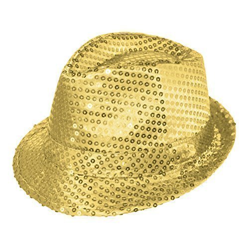 Robelli Adult/Kids Colourful Fancy Dress Sequin Fedora Hat (Gold)