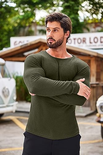 COOFANDY Men's 2 Pack Muscle T-Shirt Stretch Long Sleeve Gym Workout Bodybuilding Training Tee Shirts Casual Hipster Tops2