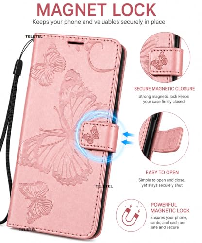 Image of TELETEL Butterfly Magnetic Closure Wallet Card Holder Flip Case for Vivo V50 5G|Mobile Cover|Back Flip Cover - Pink