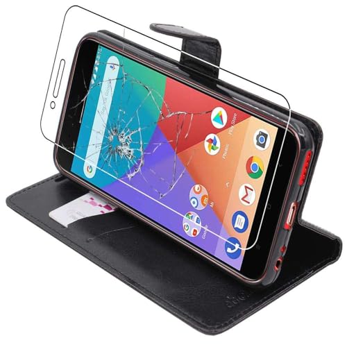 ebestStar - Cover Compatibile con Xiaomi Mi A1 Custodia Portafoglio Pelle PU Protezione Libro Flip, Nero + Pellicola Vetro Temperato [Apparecchio: 155.4 x 75.8 x 7.3mm, 5.5'']
