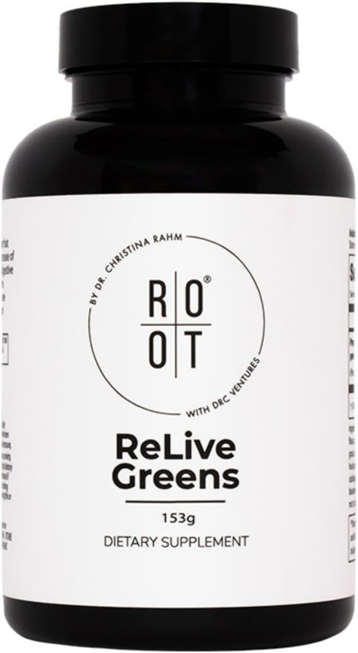 Root Relive Greens by Dr. Rahm's | Superfood Powerhouse with Dark Leafy Greens, Fruits & Fibers - 153g
