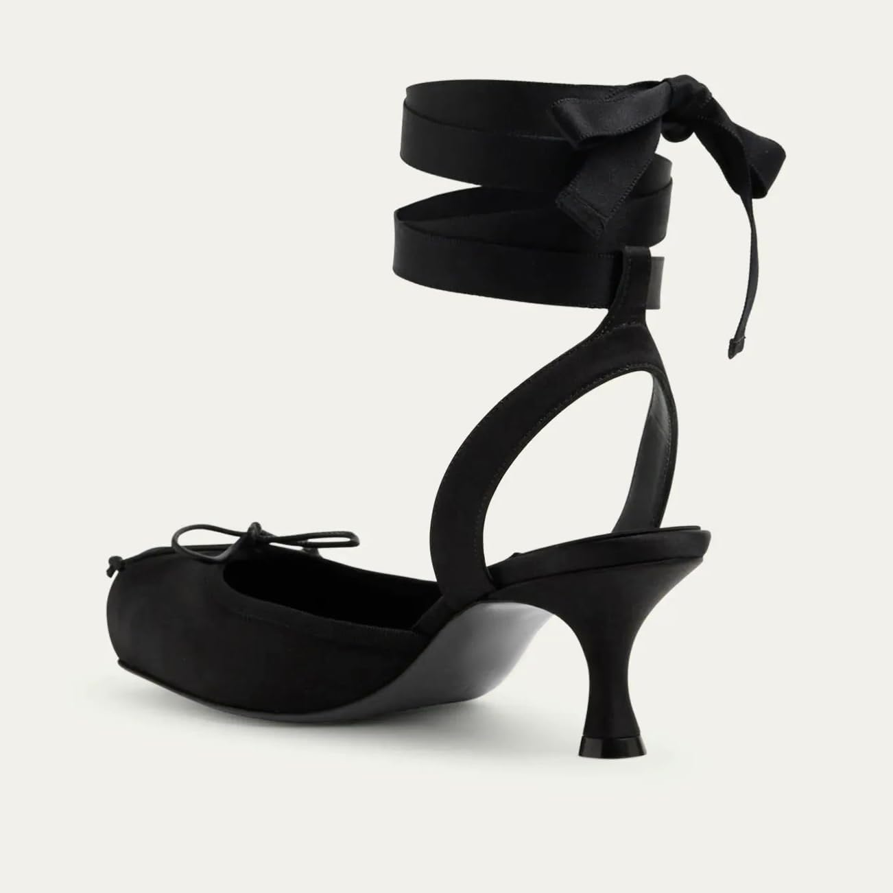 Lace Up Ballet Pumps for Women Kitten Heels Square Closed Toe Pumps Bow Ballerina Slingback Satin Cute Dressy Party Casual - Image 3