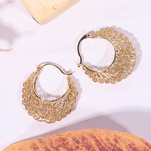 Jiulory Filigree Gold Hoop Earrings Humble Chic Teardrop Dangle Earrings For Women, Lace Hoop Earrings,Moroccan Filigree Earrings, Bohemian Gold Hoops Tone Delicate Filigree Statement Earrings #TOP4