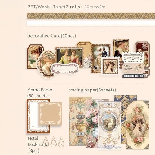 Image of The AutoStory Beverage Scrapbooking Kit A6 Junk Journal Vintage Drink Stickers Decorative Diary Pages Washi Tape DIY Craft Art Stationery Box Writing Gift Women Teens (Leisure Tea Time, Brown)