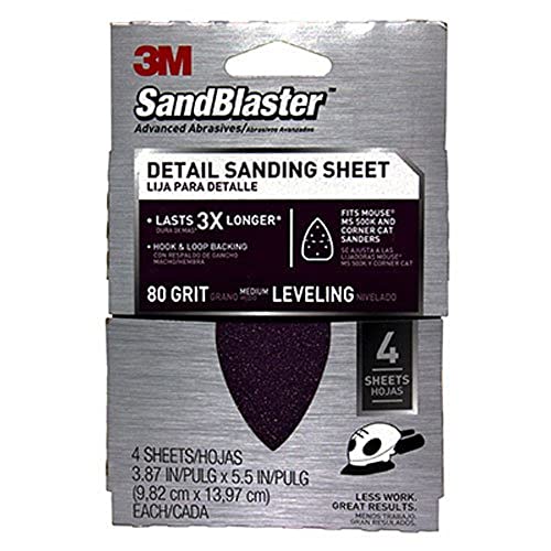 3M SandBlaster Detail Sandpaper Sheets, 80-Grit, 4-Pack (9671)