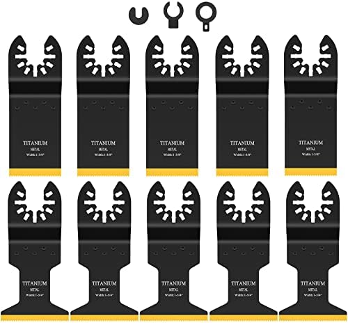 JTWEB 10 PC Titanium Oscillating Multitool Blades, Oscillating Tool Blades Kit for Metal Nails Wood Plastic Hard Material, Oscillating Saw Blades Metal Cutting fit Dewalt Milwaukee Fein Multimaster