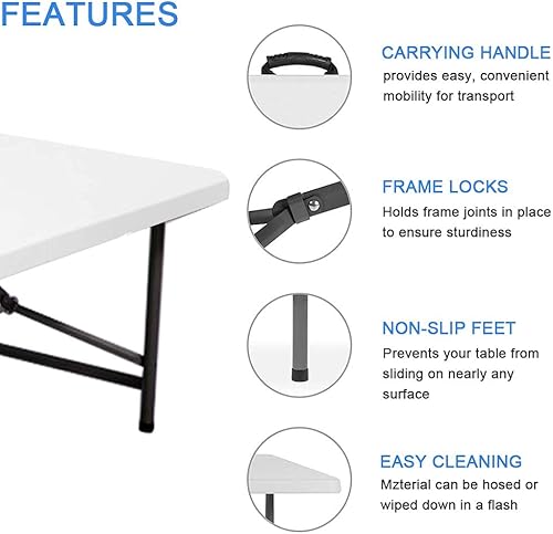 Miniatura 5 de Mesa de picnic de 4 pies, mesa plegable portátil plegable por la mitad, mesa de picnic de plástico para fiestas, comedor y campamento con asa para