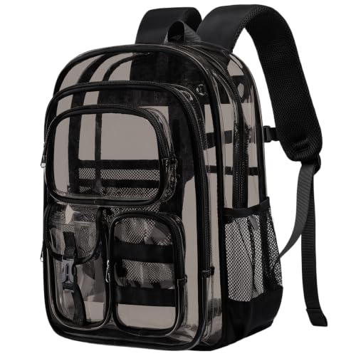 Image of Three-layer Clear Backpack, Heavy Duty Clear Bookbag for Kids, See Through Backpack Transparent Bag for Girls Boys (Black Grey)