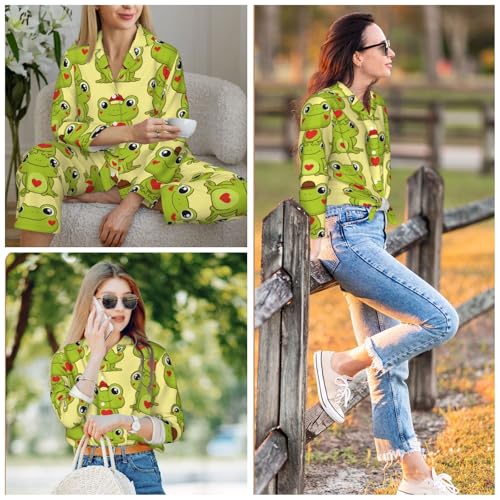 Image of Women'S Long Sleeve Pajama Set Soft Loungewear Button-Down Top & Elastic Waist Pants S- 2XL