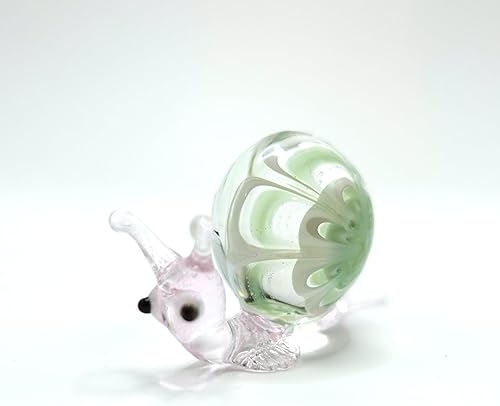 Miniatura 2 de Figuras artísticas de vidrio soplado a mano en miniatura de caracol de animales, regalo coleccionable, adorno para decorar el hogar (rosa y verde V1)