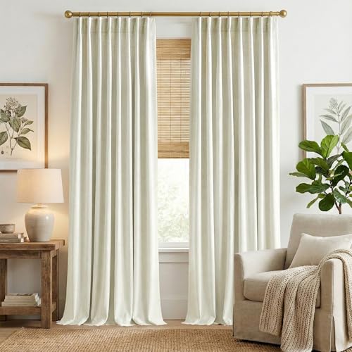 NICETOWN Room Darkening Curtains 84 inches Long Thermal Faux Linen Curtains for Bedroom 2 Panels, Pinch Pleated Light Blocking Thermal Insulated Thick Drapes for Living Room, Natural, W50 x L84