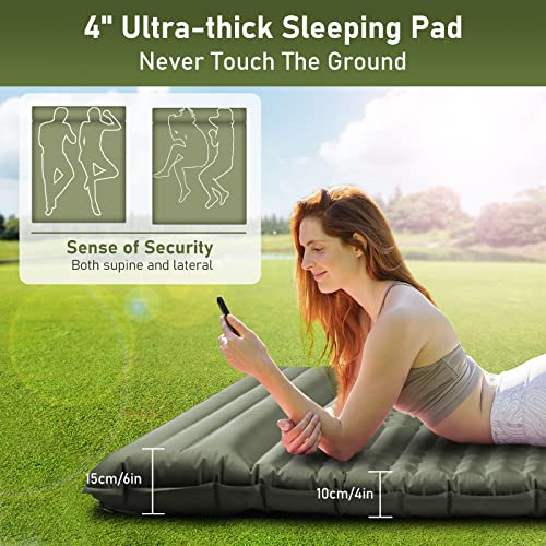 Elegear Double Sleeping Pad For Camping, 4" Ultra-Thick Self Inflating Camping Pad 2 Person With Pillow Built-In Foot Pump Camping Sleeping Mat For Backpacking, Hiking, Portable Camping Pad #TOP2