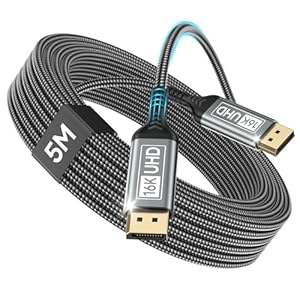 Nersligek DisplayPort Kabel 2.1 5M-DP Kabel Unterstützt 16K@60Hz, 10K@60Hz, 8K@120Hz, 4K@240Hz/165Hz/144Hz, 2K@360Hz/240Hz, 80Gbps, HDR, DSC1.2a, FreeSync, G-Sync für Gaming Monitor, Grafikkarte, PC