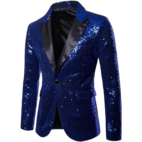 DGHM-JLMY Men's Sequin Blazer One Button Suit Jacket Party Festival Wedding Prom Dress Coat