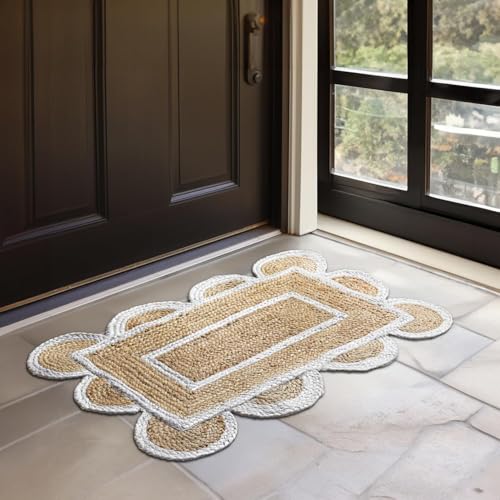 HOMEMONDE Scalloped Jute Rectangular Rug - Natural Fiber Scallop ...