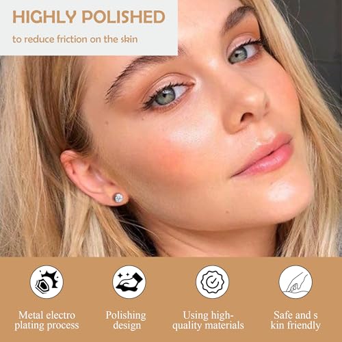 ZDE Titanium Women Flatback Earrings for Women Crystal Gold Stud Earrings Flat Back Earrings Hypoallergenic Cartilage Earring Helix Tragus Conch Piercing 3mm-5mm4