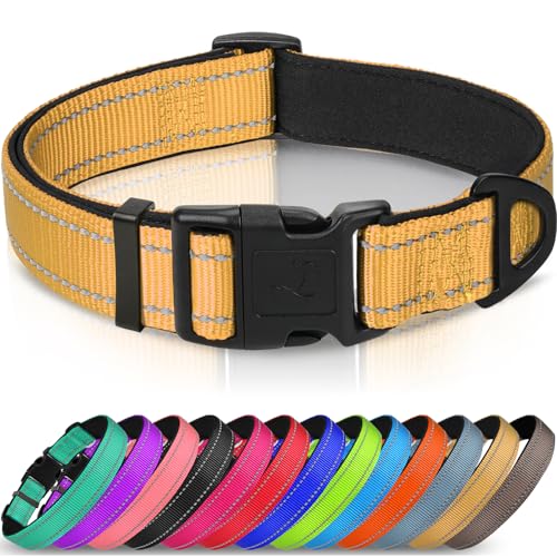 Image of Joytale Reflective Dog Collar, Soft Neoprene Padded, Metal D-Ring, Nylon Pet Collar Adjustable for Medium Dogs, Khaki, M
