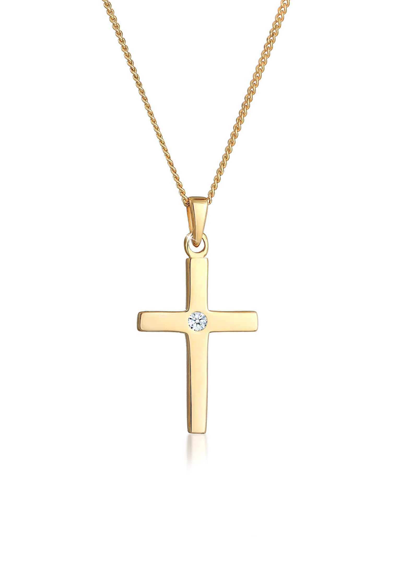 Elli DIAMONDS Collana Donna Con Croce E Diamante (0,02 Ct) - Oro Giallo 585 - Pendente Semplice E Lucido