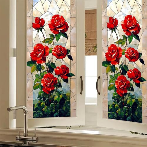 Vinilo para ventana con diseño de rosas rojas BlissYard miniatura 1