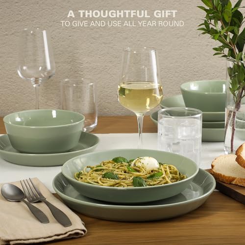 Image of Gibson Home Summer Shades 16 Piece Plates and Bowls Dishes Service for 4 Porcelain Dinnerware Set - Green