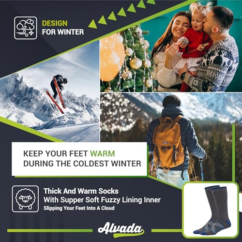 Image of Alvada Merino Wool Hiking Socks Thermal Warm Crew Winter Boot Sock For Men & Women 3 Pairs